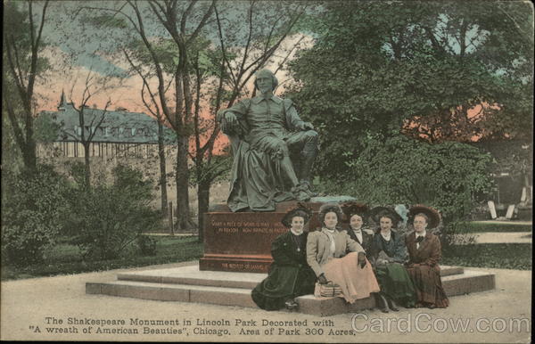 The Shakespeare Monument in Lincoln Park Decorated with A Wreath of American Beauties Chicago Illinois
