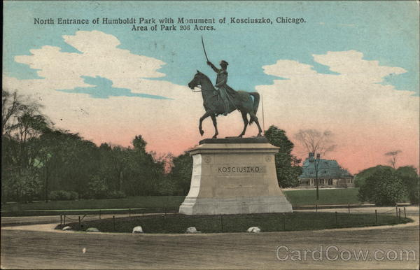 North Entrance of Humboldt Park with Monument of Kosciuszko Chicago Illinois