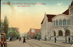Hill Street and First Methodist Episcopal Church Postcard