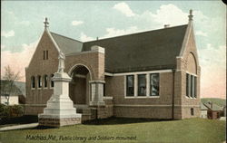 Public Library and Soldiers Monument Postcard