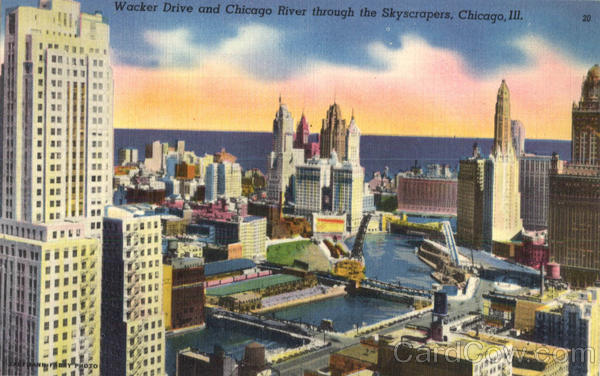 Wacker Drive And Chicago River Through The Skyscrapers Illinois