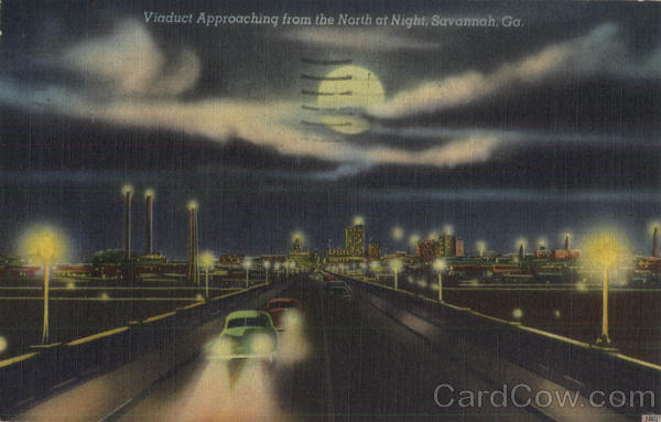 Viaduct Approaching From The North At Night Savannah Georgia