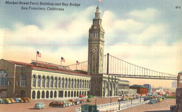 Market Street Ferry Building And Bay Bridge San Francisco California