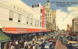 Enjoying The Green Benches On The Sidewalks St. Petersburg, FL Postcard Postcard