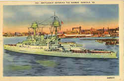 Battleship Entering The Harbor Norfolk, VA Postcard Postcard