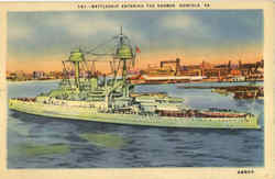 Battleship Entering The Harbor Postcard