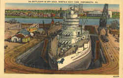 Battleship In Dry Dock Postcard