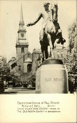 Old North Church and Paul Revere Equestrian Statue Postcard