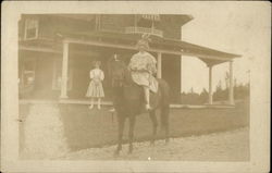 Girl on Horse In Front of House Fall River, MA Horses Postcard Postcard