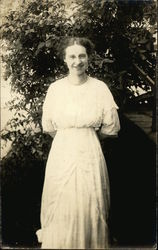 Portrait of Woman in White Dress Old Orchard Beach, ME Postcard Postcard