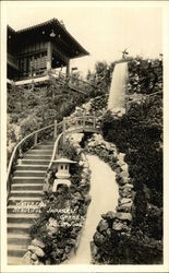 Japanese Gardens - Waterfall Hollywood, CA Postcard Postcard
