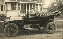 Portrait of Man in Open Car Postcard