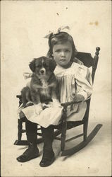 Girl and Dog in Rocking Chair Postcard