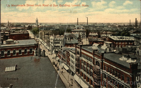 Up Merrimack Street From Roof of Sun Building Lowell Massachusetts