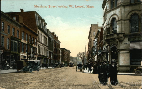 Merrimac Street Looking West Lowell Massachusetts