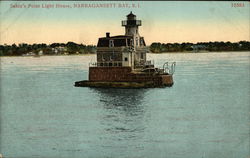 Sabin's Point Light House Narragansett Bay, RI Postcard Postcard