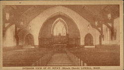 Interior View of St. Rita's (Miracle Church) Lowell, MA Postcard Postcard