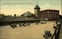 Lowell Depot and Richardson Hotel Massachusetts Postcard Postcard