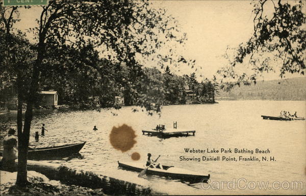 Webster Lake Park Bathing Beach, showing Daniell Point Franklin New Hampshire