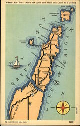 Map of Spit Between Green Bay and Lake Michigan Maps Postcard Postcard