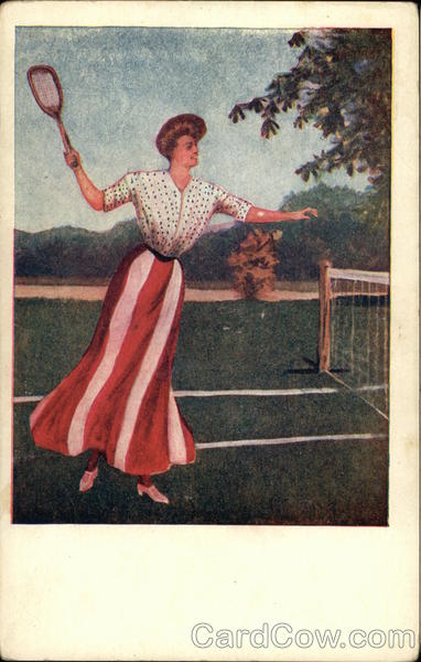 Woman in Long Striped Skirt Playing Tennis
