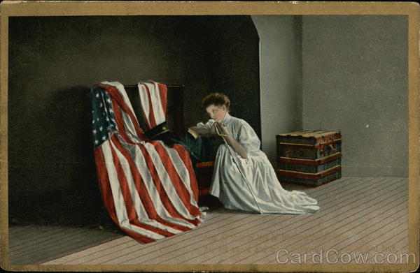 Woman Mourning at Loved One's Flag Patriotic
