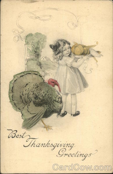 Best Thanksgiving Greetings with Young Girl and Turkey