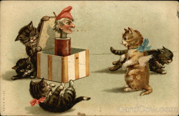 Five Kittens Playing with a Jack-in-the-box Cats