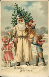 A Merry Christmas - Santa in White Robe Postcard
