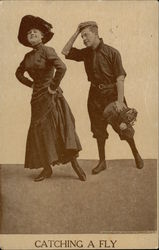 Catching a Fly - Man and Woman Baseball Postcard Postcard