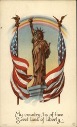 Statue of Liberty and Two Flags Postcard