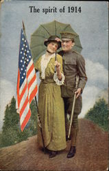The Spirit of 1914 - Man and Woman with Flag Postcard