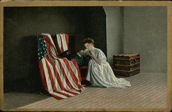 Woman Mourning at Loved One's Flag Postcard