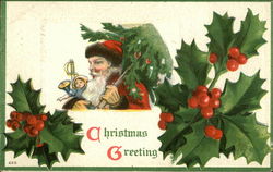 Christmas Greeting - Santa and Holly Postcard
