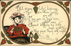 All Along Life's Highway The Mile-Stone Years Are Set Phrases & Sayings Postcard Postcard
