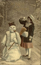 Girl with Snowman Postcard