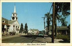 Main Street showing West Dennis Community Church Massachusetts Postcard Postcard