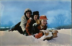 Three Girls And A Toboggan Charlemont, MA Postcard Postcard