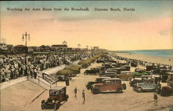 Watching the Auto Races from the Boardwalk Postcard