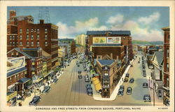 Congress and Free Streets from Congress Square Portland, ME Postcard Postcard