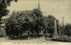 Main Street and Catholic Church Northport Postcard