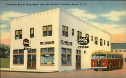 Carolina Beach Drug Store and Bus Station Postcard