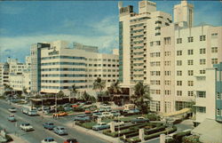 Hotels along Collins Avenue, Looking North Postcard