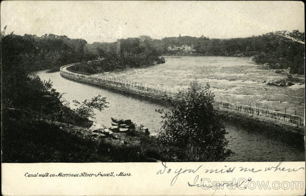 Canal walk on Merrimac River Lowell Massachusetts