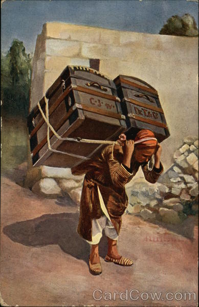 Porter Carrying Heavy Trunks Arab