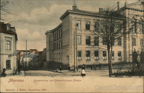 Bürgerschule und Crimmitschauer Strasse Meerane Saxony Germany