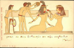 Lady In Bath Surrounded By Her Servants Postcard