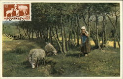 Shepherdess with Flock of Sheep by Anton Mauve Art Postcard Postcard
