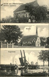 Muller's Landhaus, Kirche and Zugbrucke Friedrichsthal, Germany Postcard Postcard