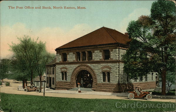 The Post Office and Bank North Easton Massachusetts